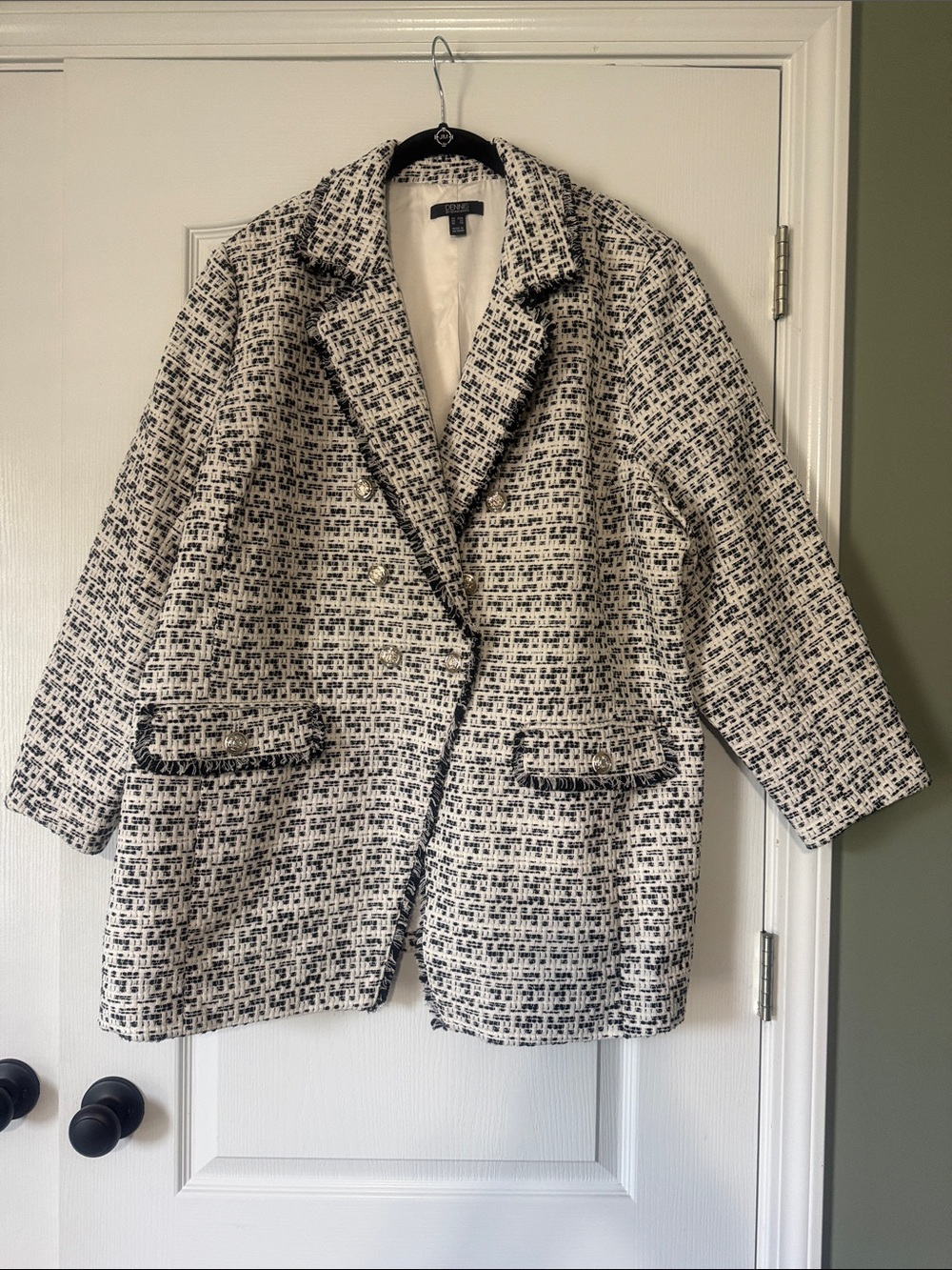 Dennis by Dennis Basso Black and White Tweed Blazer Jacket Size 28 W